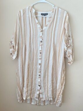 Lightweight Striped Button Cardigan - Cream & Tan